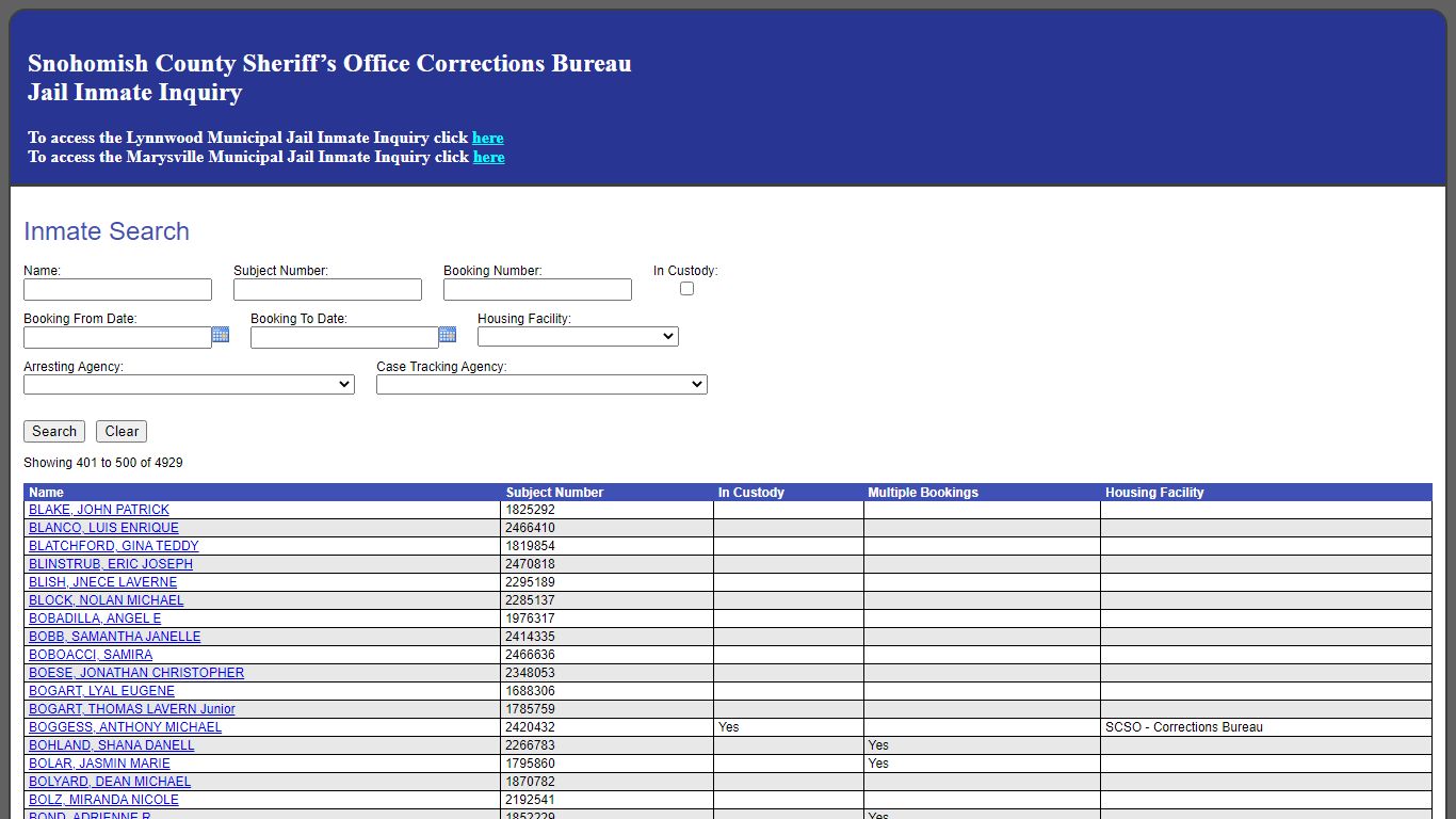 Inmate Search - Jail Register